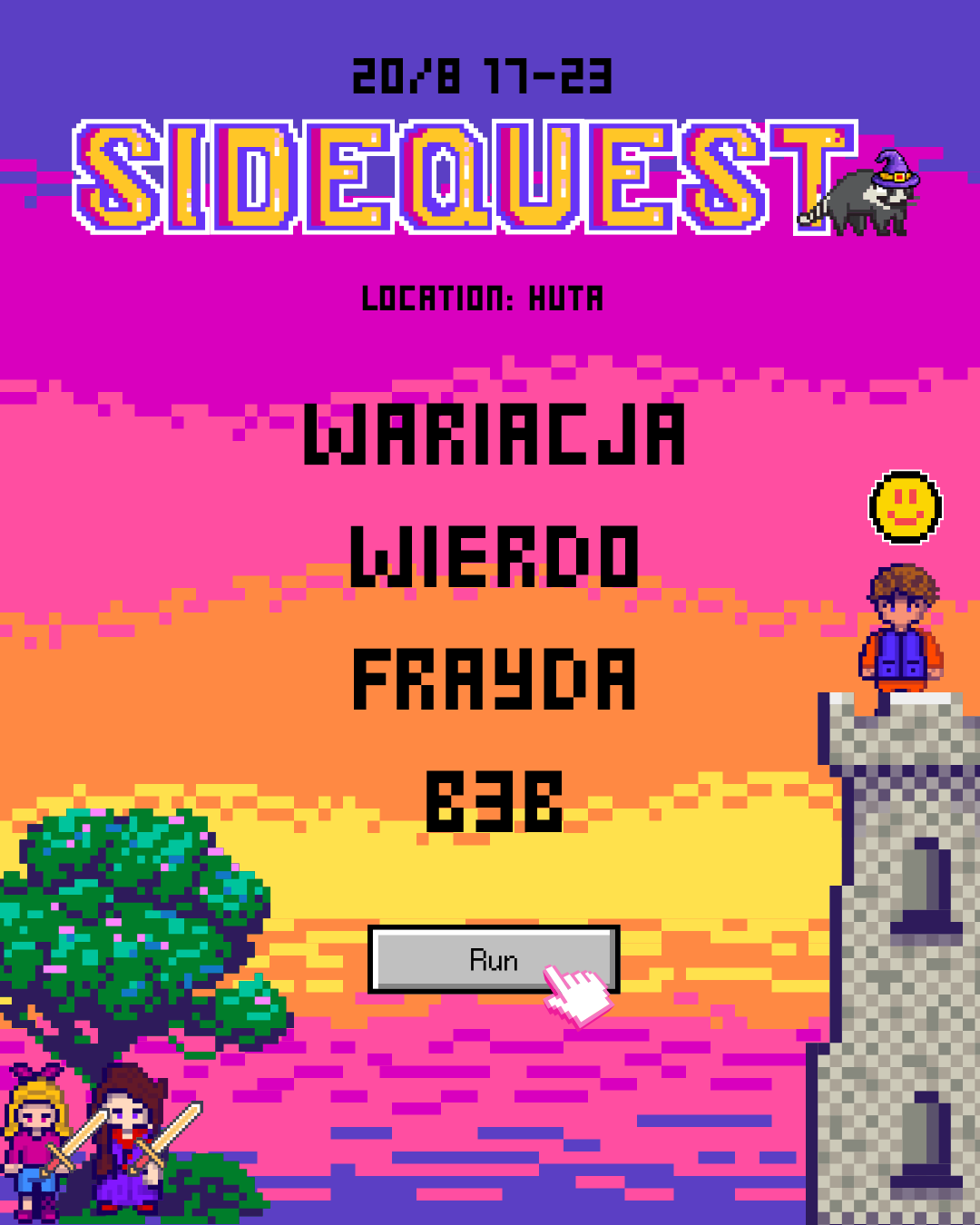 Plakat Sidequest, Huta, pixel art