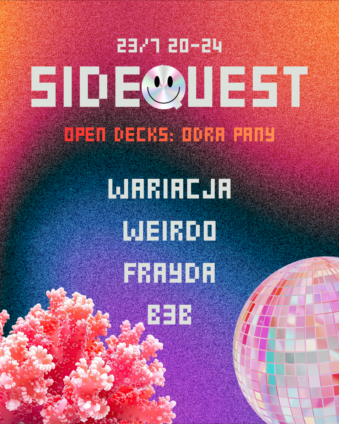 Plakat Sidequest, open decks, koral